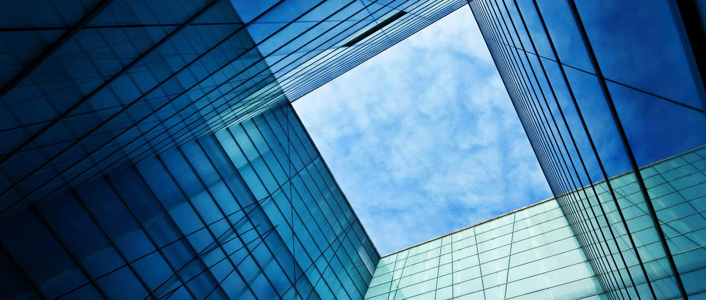 Vertical view of a glass building